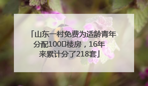 山东一村免费为适龄青年分配100㎡楼房，16年来累计分了218套